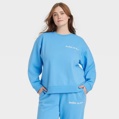 Women's Leisure Studio Graphic Pullover Sweatshirt - Universal Thread™ Blue Letters 4X | Target