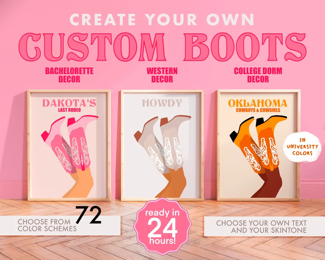 custom cowgirl boots printable art, howdy rodeo poster, last rodeo bachelorette decor, lets get n... | Etsy (US)
