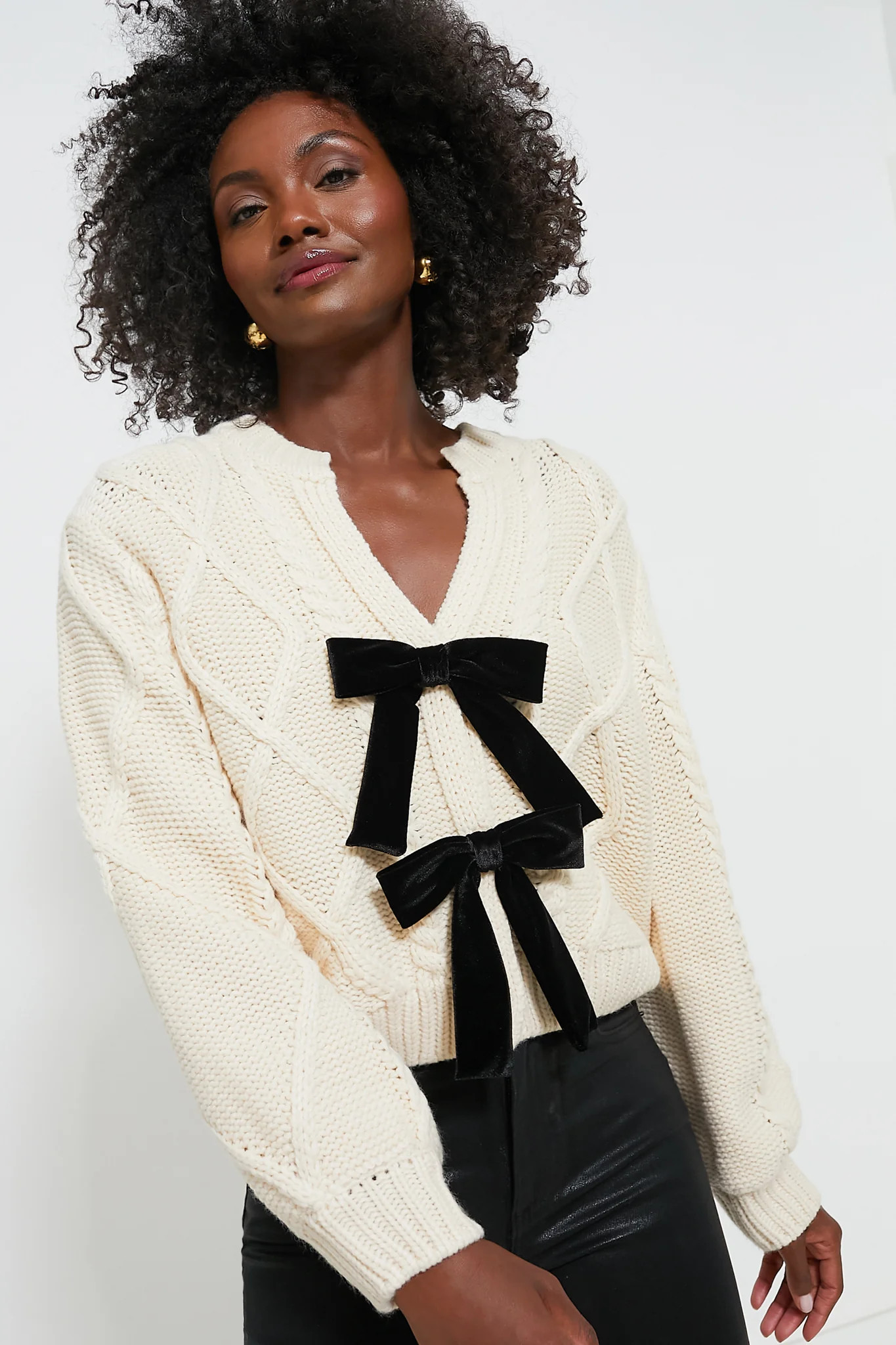 Cream & Black Velvet Bows Bess Cardigan | Tuckernuck (US)