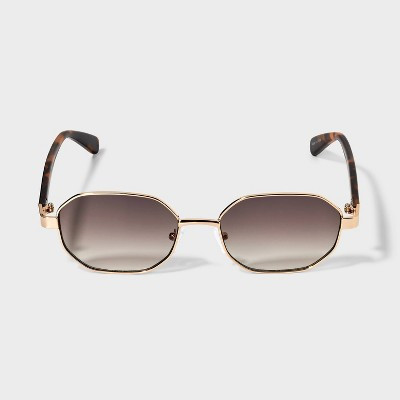 Women's Angular Rectangle Metal with Tortoise Shell Temple Sunglasses - Universal Thread™ Gold | Target