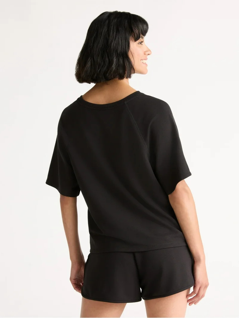 Joyspun Women's French Terry Short Sleeve Top and Shorts Pajama Set, 2-Piece, Sizes XS-3X | Walmart (US)