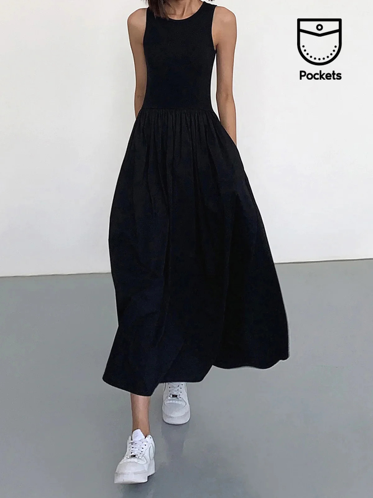 Leisure Crew Neck Long Dress | Commense