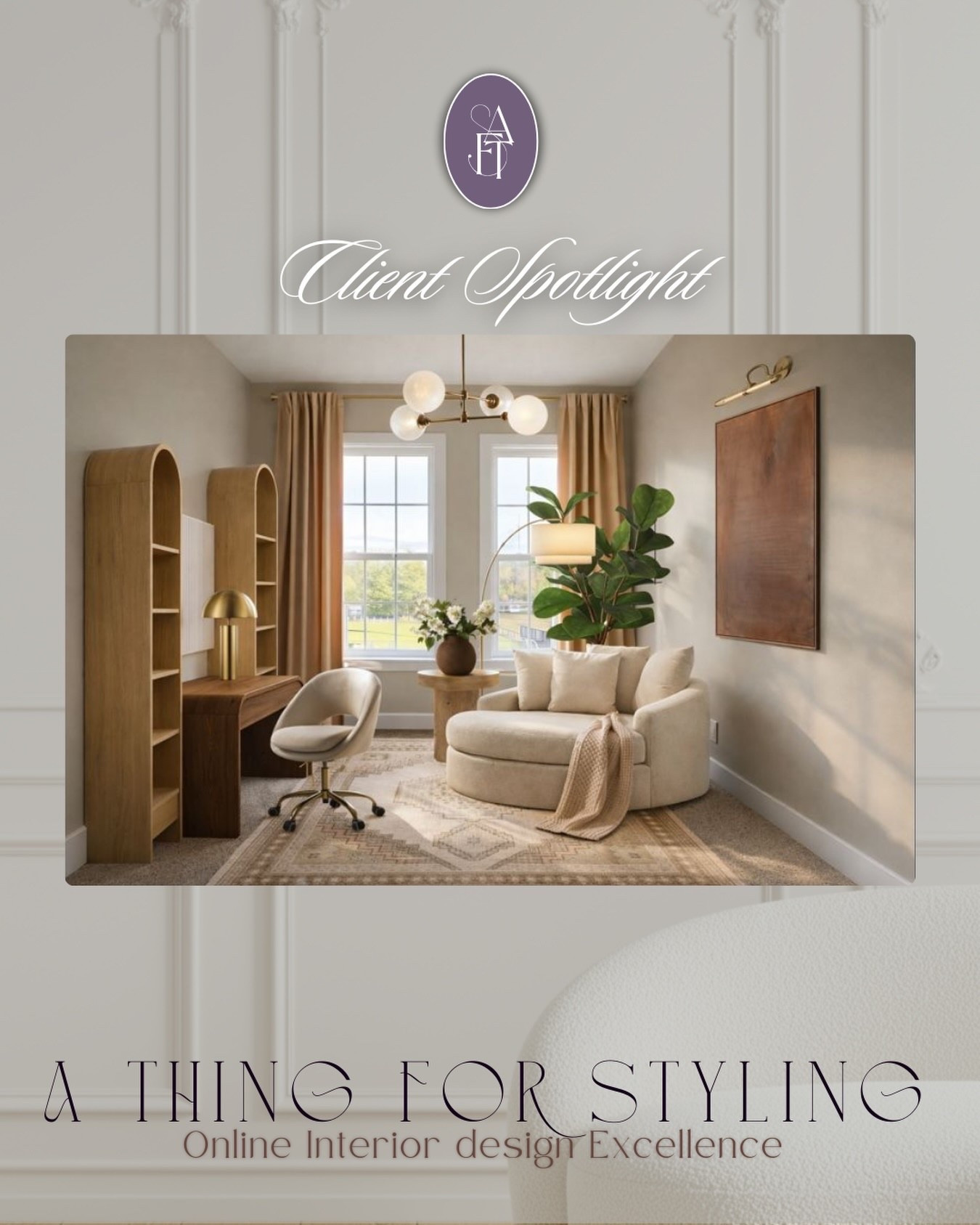 This was one of the options we shared with a client for her home office. A space where she can work, read, and just be. Calm, personal, and completely hers.

Want to create a space that’s truly yours?
Work with us. 

Link in bio to book your virtual interior design project.