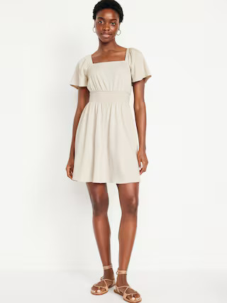 Waist-Defined Flutter-Sleeve Mini Dress | Old Navy (US)