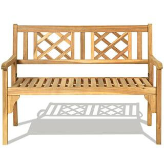 WELLFOR 47.5 in. 2-Person Wood Outdoor Bench in Teak OP-HWY-70303 | The Home Depot