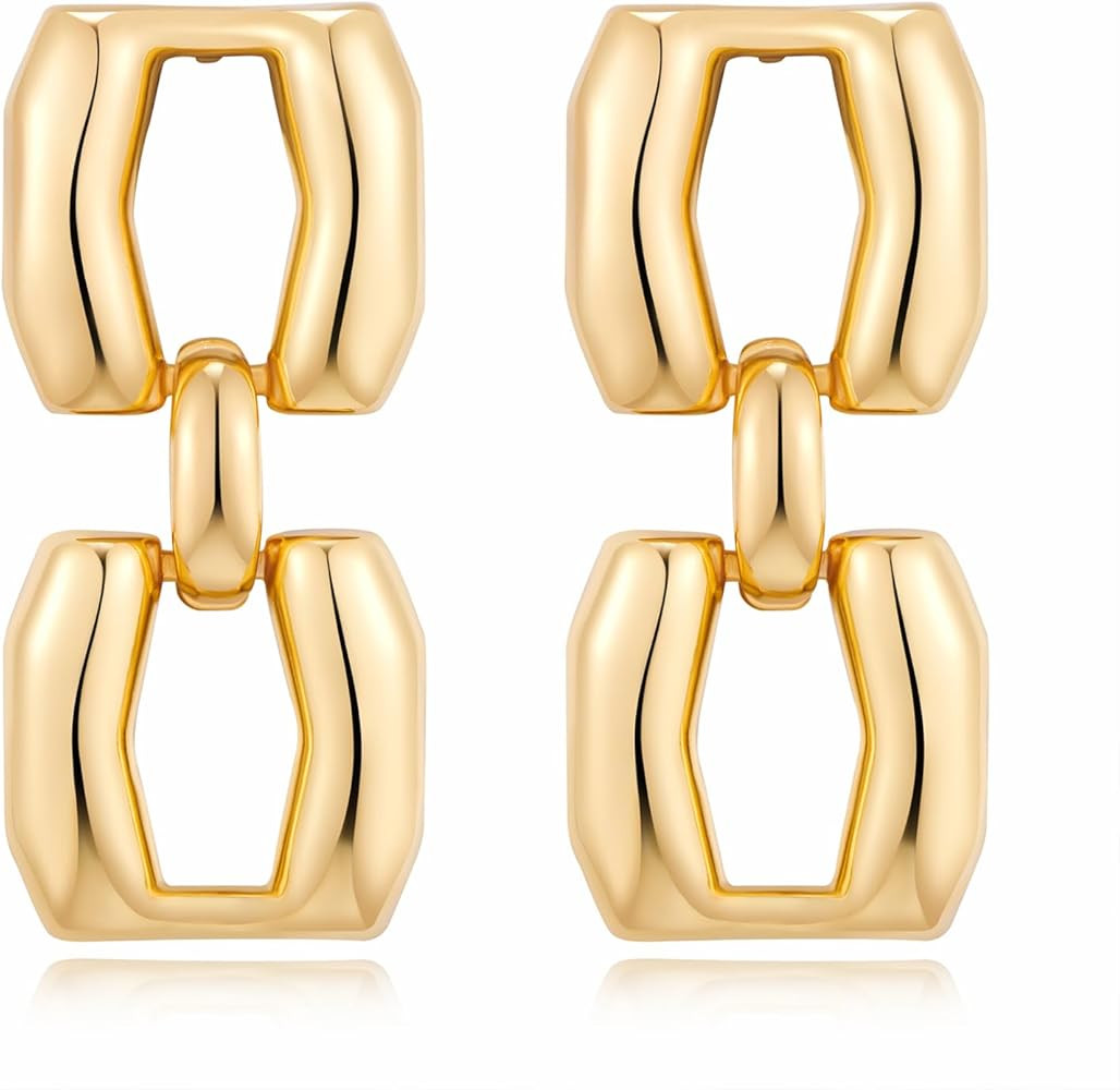 Gold Statement Dangle Earrings for Women Multiple Shapes Metal Drop Earrings | Amazon (US)