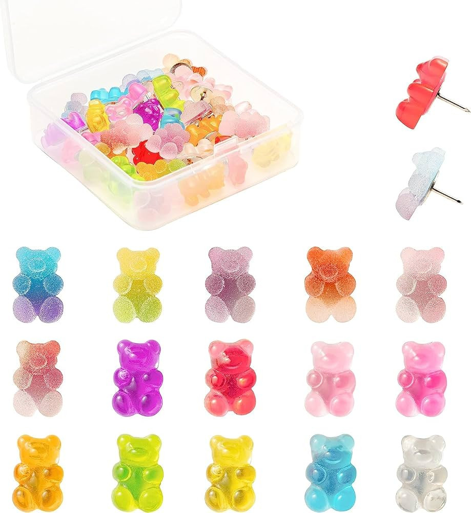 Haooryx 30PCS Colorful Gummy Bears Push Pins Translucent Gummi Bear Pushpin Resin Thumb Tacks for... | Amazon (US)