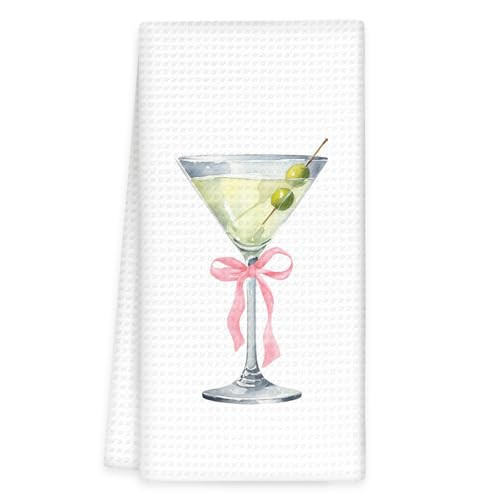 OINDADE Martini Decor Bow Kitchen Towels, Gifts for Martini Lovers Hand Towels, Pink Bow Martini Dish Towels Tea Towels for Kitchen Home Bar Decorative, Coquette Bow Martini Bar Cart Decor, 16x24In | Amazon (US)