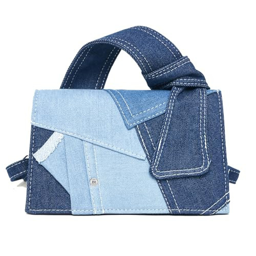 Purse for Women Patchwork Shoulder Bags, Mini Purse Crossbody Bag Denim Top Handle Clutch Handbag, Denim | Amazon (CA)