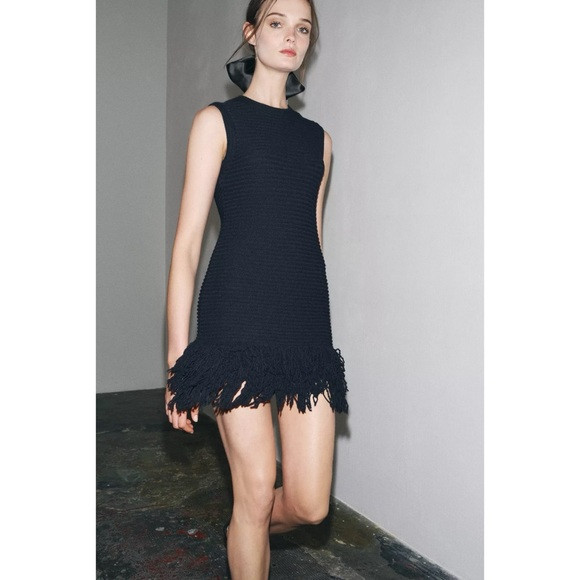 Zara FRINGED CHECKERED KNIT DRESS | Poshmark