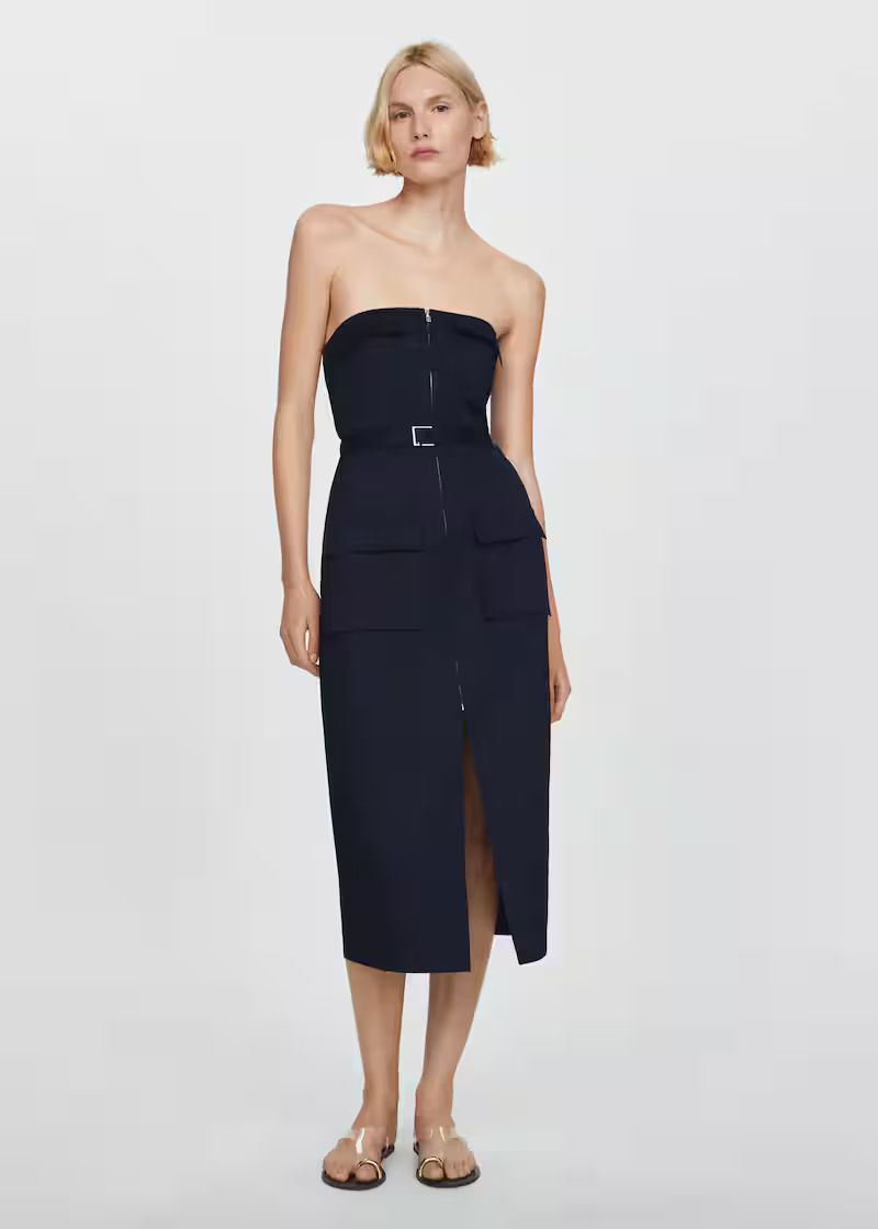 Belted strapless dress -  Women | Mango USA | MANGO (US)