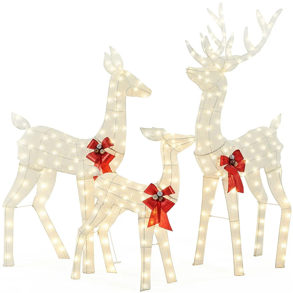 Easyfashion 3-Piece Christmas Reindeer Family Christmas Decoration with Lights,White | Walmart (US)
