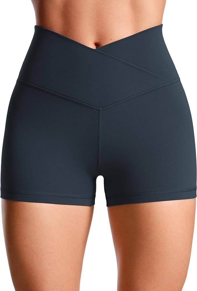 CRZ YOGA Womens Butterluxe Crossover Biker Shorts 3'' / 5'' - Criss Cross High Waisted Workout Yo... | Amazon (US)