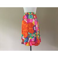 90's Silk Satin Skirt, Early 1990's Colorful Color Pop Knee Length Large, 12 Block | Etsy (US)