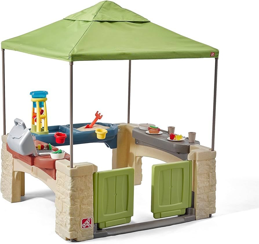 Step2 All Around Playtime Patio with Canopy, Kid Indoor and Outdoor Kitchen Playset, Sensory Play... | Amazon (US)