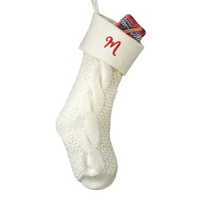 Personalization Mall Cozy Cable Knit Embroidered Initial Stocking, Ivory, M | Target