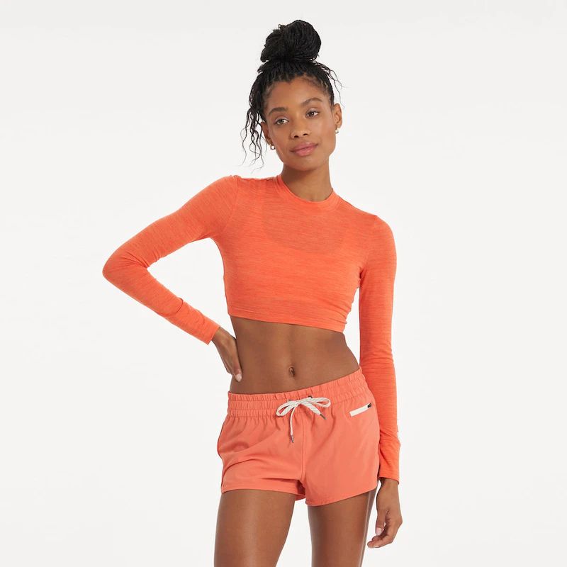 Long-Sleeve Lux Crop Tee | Grapefruit Heather | Vuori Clothing