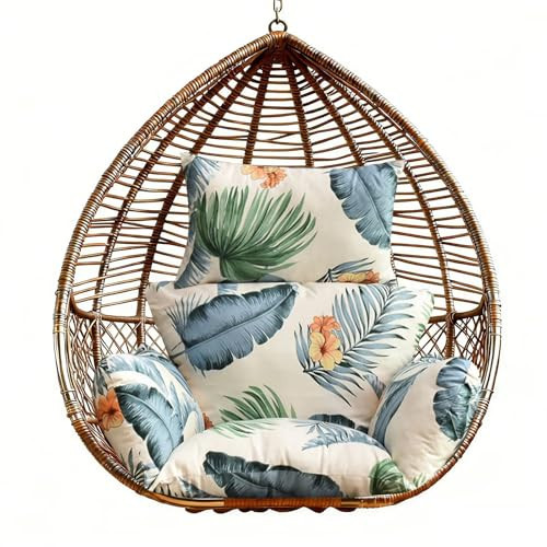 Yefound Floral Egg Chair Cushion Hanging Basket Hammock Seat Cushion Thick Soft Egg Swing Chair Pad with Headrest for Indoor Outdoor White Green | Amazon (US)