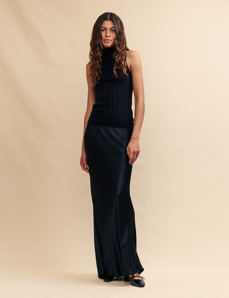 Black Mila Satin Maxi Slip Skirt | Nobody's Child