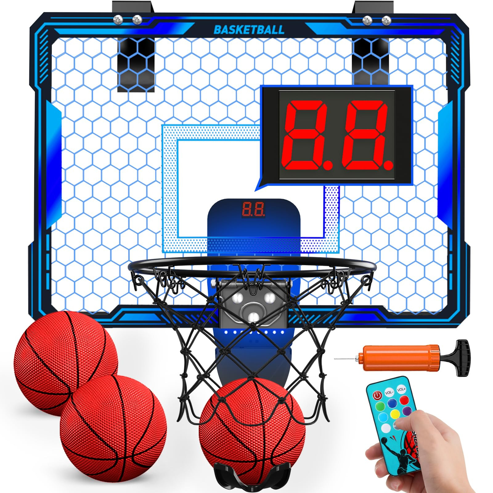 Remote Control Basketball Hoop Indoor with 7 LED Lighting, Mini Basketball Hoop with Electronic S... | Amazon (US)