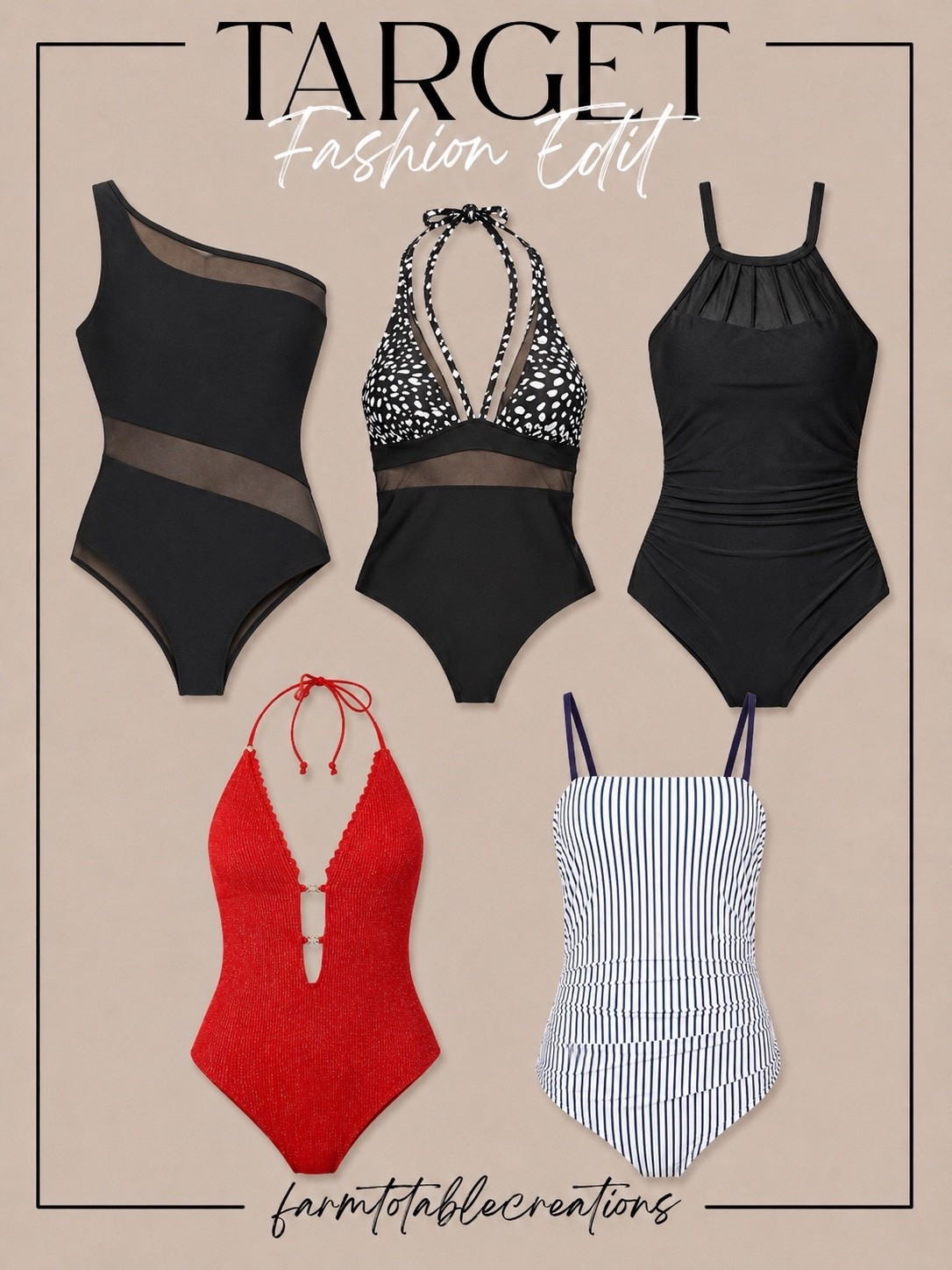 Target swimwear finds that look SO designer ❤️✨

These one-piece swimsuits are giving elevated resort style without the luxury price tag 🌴 From the sleek black mesh details to the bold red statement suit and classic striped silhouette, every piece feels flattering, timeless, and perfect for summer vacations or poolside days ☀️

I’m especially loving the mix of chic neutrals with a fun pop of color — effortless pieces you’ll reach for all season long 🤍

Follow @farmtotablecreations on Instagram for more fashion finds, beach favorites, and elevated everyday style ✨

#LTKStyle #TargetStyle #SwimwearFinds #TargetFashion #BeachStyle #VacationStyle #SummerFashion #OnePieceSwimsuit #ResortWear #AffordableFashion #PoolsideStyle #TargetFinds #CoastalStyle #LTKFashion #SummerEssentials

#LTKSwim #LTKTravel #LTKSaleAlert