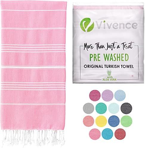 VIVENCE Certified 100% Organic Cotton Turkish Beach Towels Infused with Aloe Vera (38"x72") - Sand F | Amazon (US)