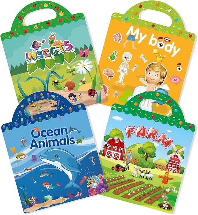 Reusable Sticker Book for Kids,4 Sets Travel Sticker Pads,Puffy Stickers for Toddlers,Creative St... | Amazon (US)