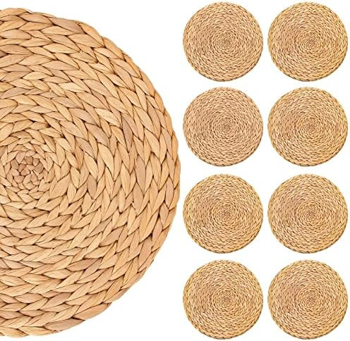 8 Pack Woven Placemats for Dining Table Round Natural Water Hyacinth Placemats Wicker Seagrass Ra... | Amazon (US)