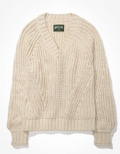 AE Oversized Chunky Knit V-Neck Sweater | American Eagle Outfitters (US & CA)