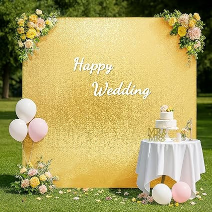 Eternal Beauty Wedding Arch Cover, 6.6x6.6 Ft Square Sequin Gold Backdrop Cover, Stretchy Backdro... | Amazon (US)