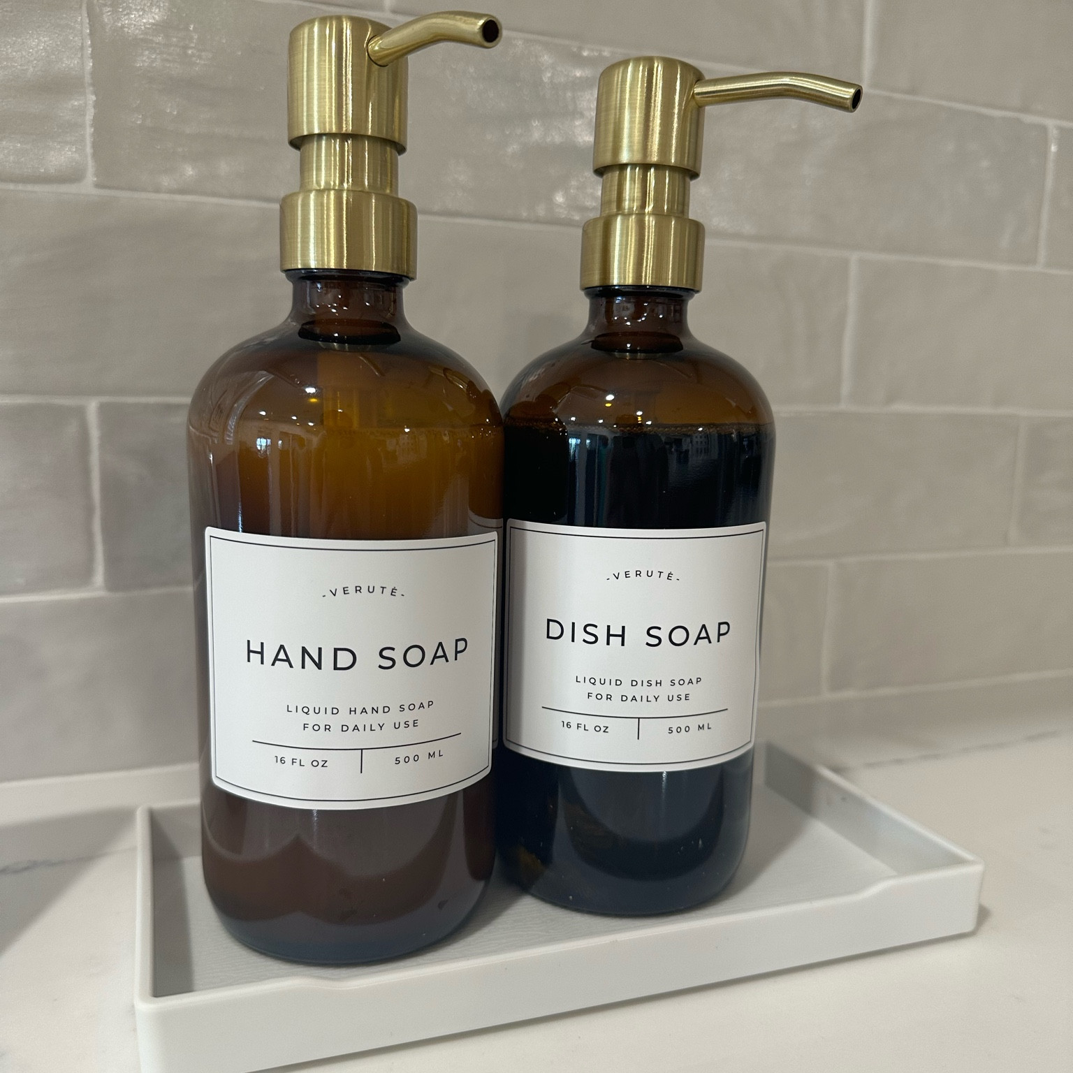 These beautiful amber glass bottles for our handsoap and dishwash soap are so pretty in our new white kitchen! 

#LTKHolidaySale #LTKsalealert #LTKhome