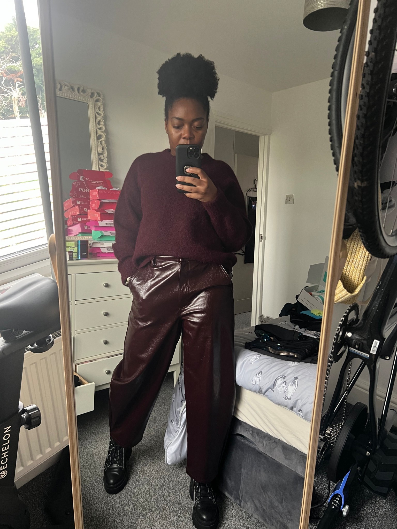 Burgundy, deep red, barrel leg trousers, leather look, pleather, available in tall, regular and petite, autumn outfit, winter outfit, date night outfit 

#LTKdatenight #LTKuk #LTKstyletip