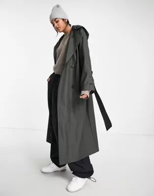 ASOS DESIGN rubberized trench coat in dark olive | ASOS (Global)