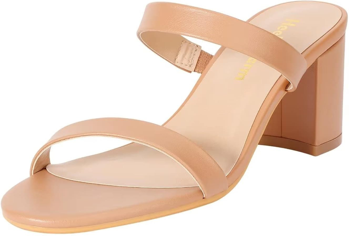 Heels Charm Women's Chunky Block Low Heeled Sandals 2.75 Inches Open Toe Two Strap Slip on Block ... | Amazon (US)