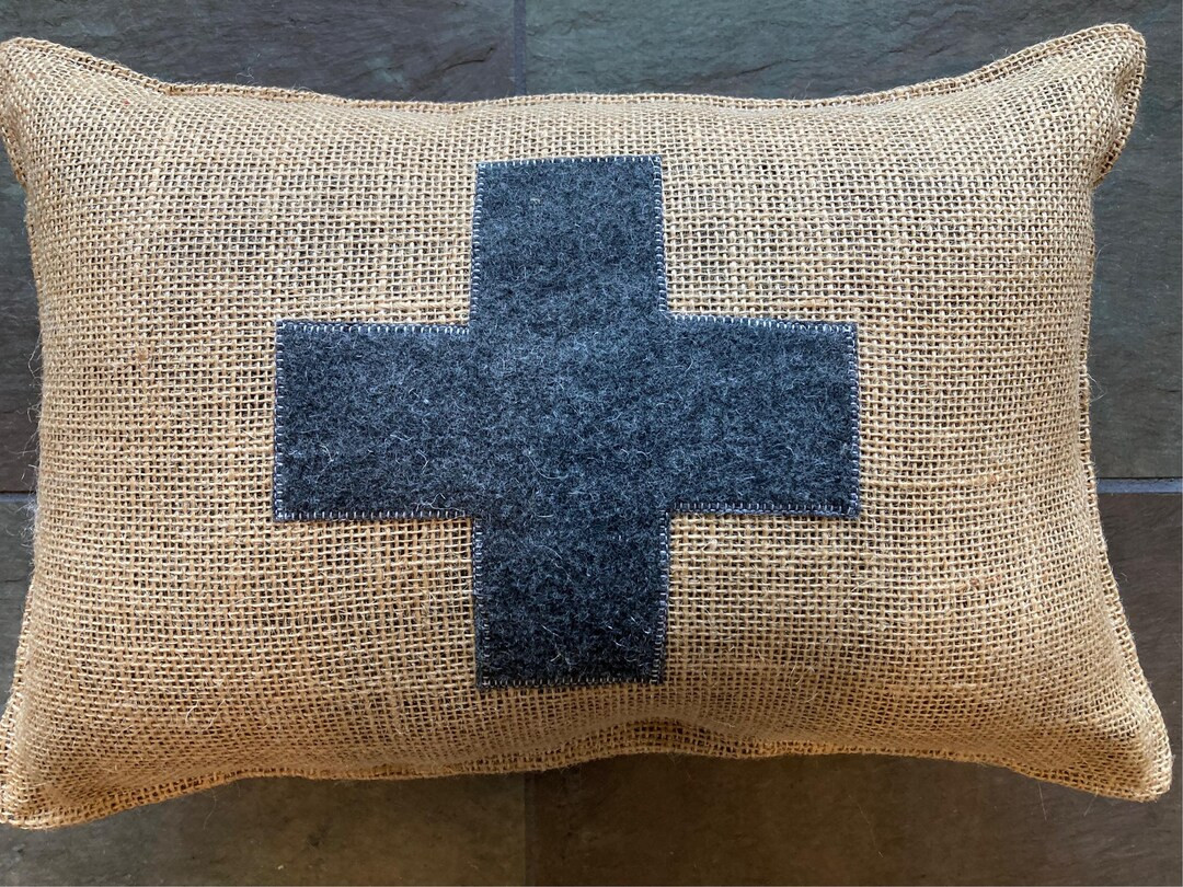 Burlap and Felt Rustic Ski Patrol Swiss Cross Pillow About 9 X 14 in Burlap With a Gray Felt Cros... | Etsy (US)