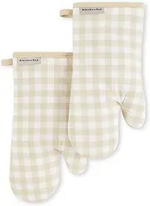 KitchenAid Gingham Oven Mitt 2-Pack Set, Milkshake, 7"x13" | Amazon (US)