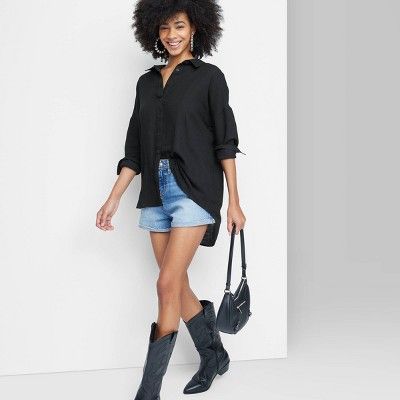 Women's Long Sleeve Oversized Button-Down Shirt - Wild Fable™ Black S | Target