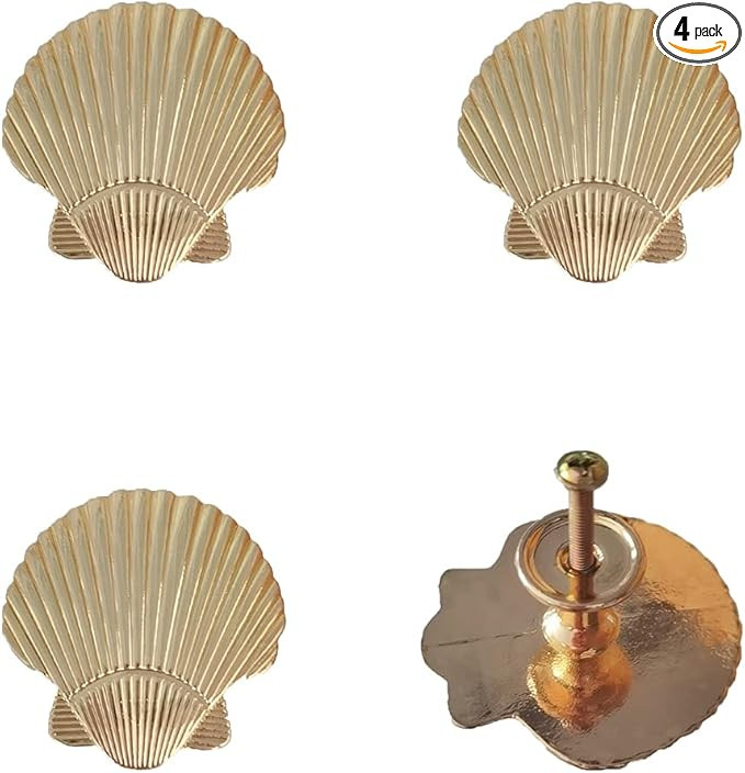 RRRuo Seashell Cabinet Knobs Zinc Alloy for Wardrobe Dresser Cupboard Kitchen Beach Ocean Theme P... | Amazon (US)