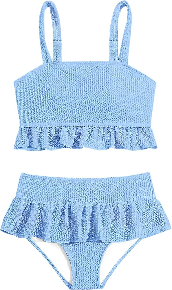 Migu Girls Swimsuits with Ruffled Hem Cute Bikini 2 Piece Bathing Suits for Girls Swimwear | Amazon (US)