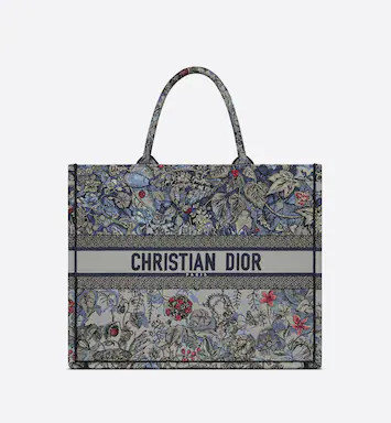Large Dior Book Tote Denim Multicolor Dior Jardin Magique Embroidery (42 x 35 x 18.5 cm) | DIOR | Dior Couture