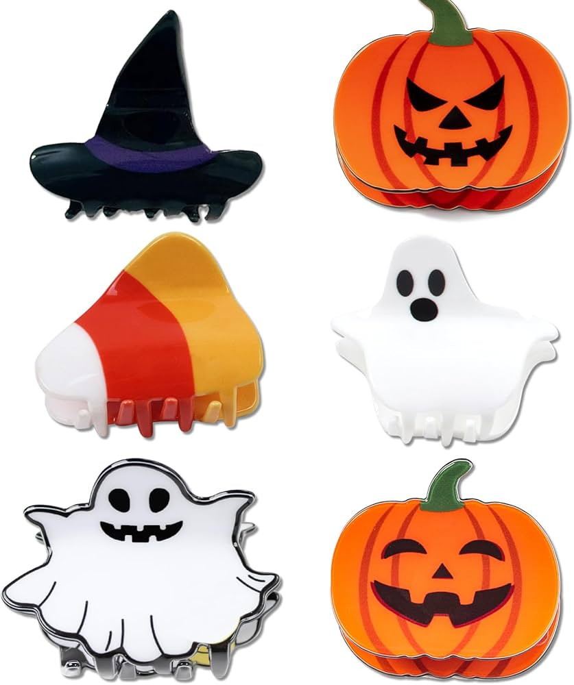 6PCS Halloween Hair Claw Clips for Girls Ghosts Pumpkins Witch Hat Cute Candy Cosplay Party Theme St | Amazon (US)
