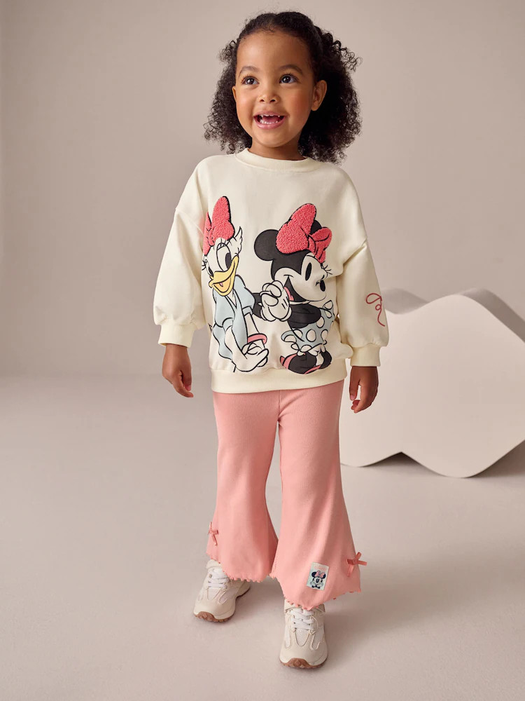 Ecru White Disney Minnie Mouse and Daisy Duck Long Sleeve Top and Flare Set (3mths-7yrs) | Next US
