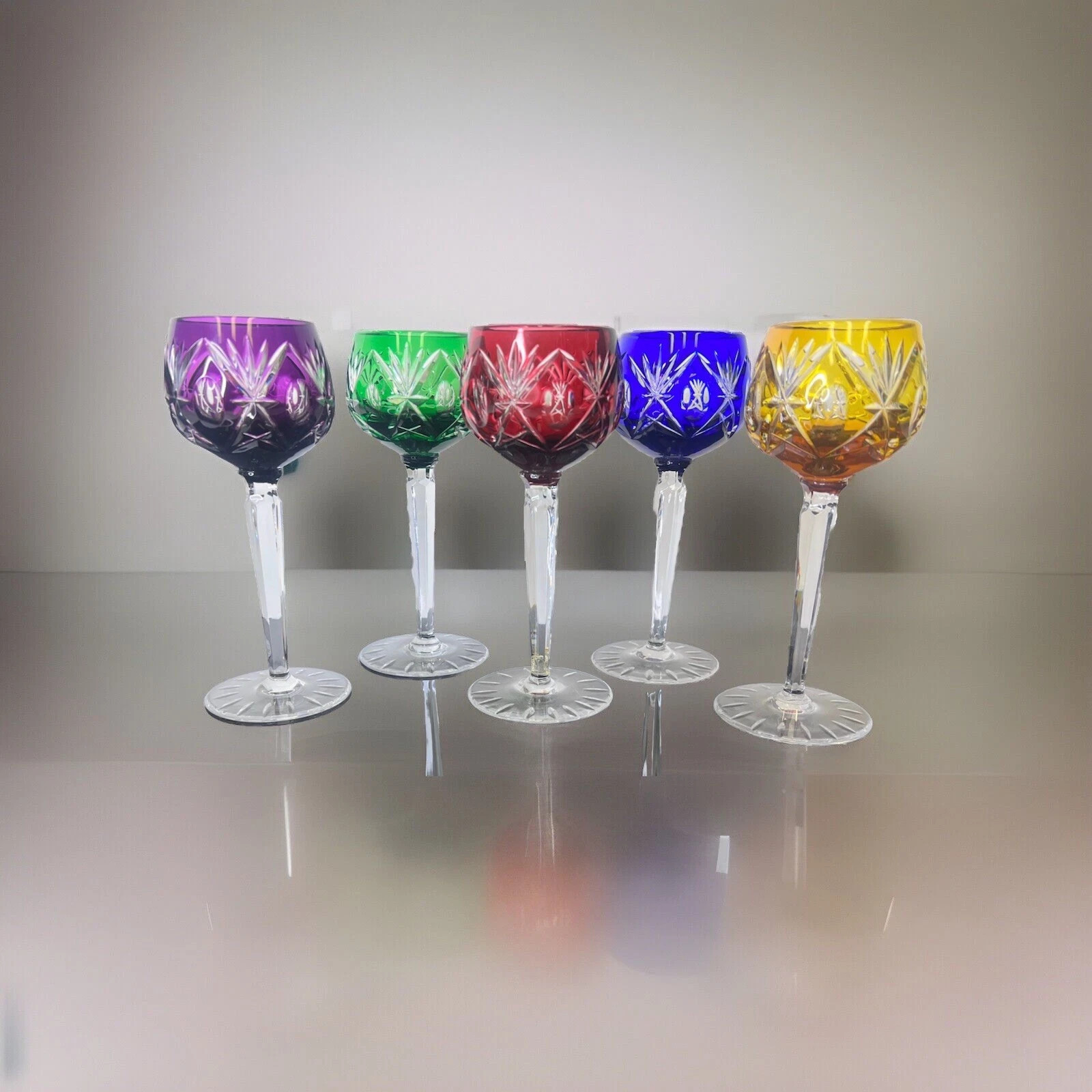 VTG Bohemian Crystal Wine/Drinking Glass Set Of 5 Beautiful! 7.5”H | eBay US