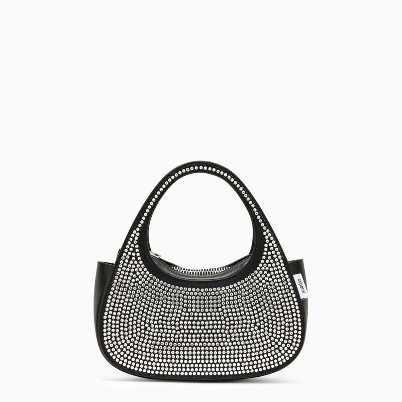 Micro Baguette Swipe black bag with crystals in leather | The Double F