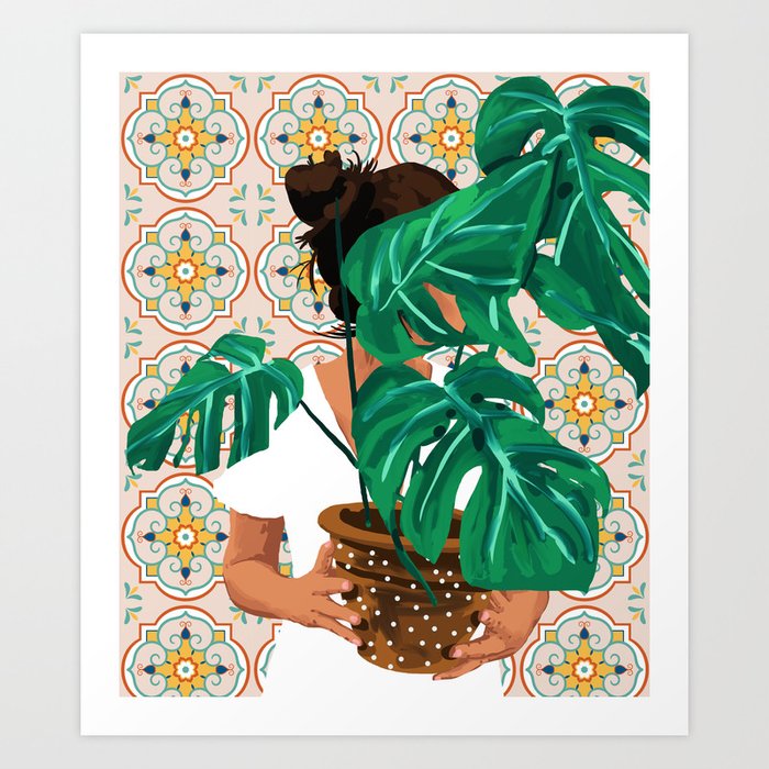 Monstera plant lady Art Print | Society6