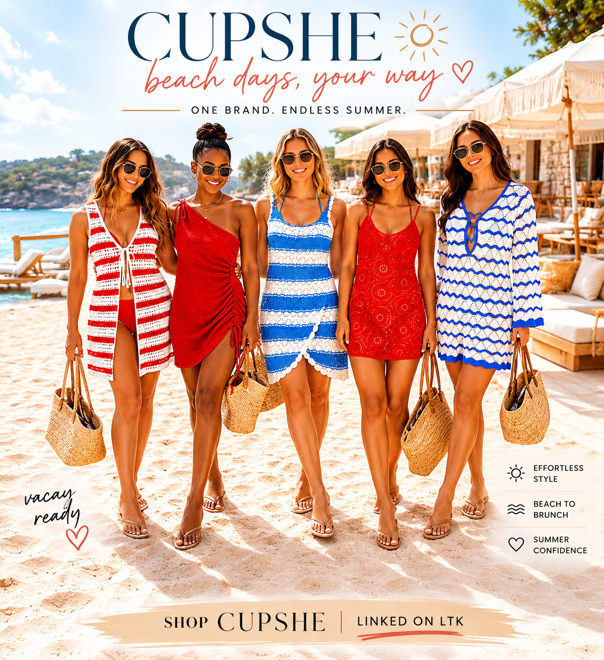 @Cupshe Elevated Swim | Red, White & Blue Crochet Mini Swimsuit Dress Cover Ups

Beach coverup dresses that make summer outfits feel effortless, flattering, and instantly vacation-ready ☀️

These CUPSHE coverup dresses are perfect if you want easy beach-to-brunch pieces that still feel cute, polished, and wearable beyond just the pool or beach.

The red, white, blue, crochet, striped, and breezy dress details are what make this edit feel so good — perfect for beach days, poolside plans, resort trips, lake weekends, Fourth of July outfits, summer vacations, cruise outfits, girls’ trips, and every warm-weather plan where you want to look styled without trying too hard.

What I love about these is that they make getting dressed after swim so easy!!

They’re the kind of coverups you can throw over a bikini or one-piece and instantly look put together, whether you’re walking to lunch, heading to the boardwalk, grabbing drinks, packing for vacation, or going from beach chair to dinner without needing a full outfit change.

The crochet and striped details give that cute resort-wear look that feels trendy but still timeless, especially styled with simple sandals, a raffia tote, sunglasses, gold jewelry, a straw hat, or a slicked-back bun.

These are especially good if you want affordable CUPSHE coverup dresses that feel lightweight, flattering, breathable, vacation-ready, and easy to rewear all summer long.

I did the digging for you — if you’ve been wanting cute CUPSHE coverups, beach coverup dresses, red white and blue summer outfits, Fourth of July beach outfits, crochet swim coverups, resort wear dresses, or affordable vacation outfits that still look elevated, these are the pieces I’d check first before sizes and colors start moving!!

📌 SAVE this for beach days, summer vacations, and Fourth of July outfit planning.

↓ Everything is linked!

#LTKSaleAlert #LTKSwim #LTKTravel