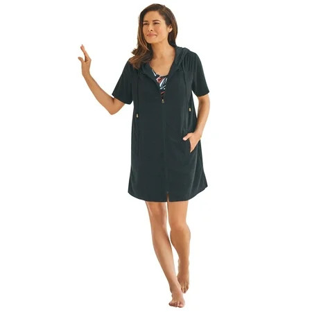 Swimsuits For All Women s Plus Size Hooded Terry Swim Cover Up 26/28 Black | Walmart (US)
