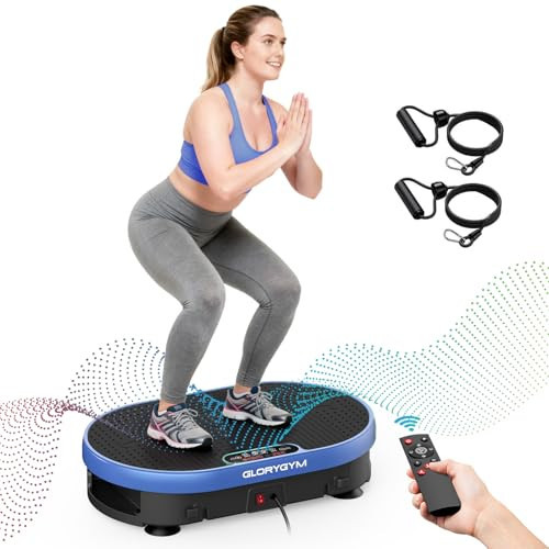 Glorygym Vibration Plate Exercise Machine with Resistance Bands for Weight Loss, 120 Speed Levels, Remote Control, Compact Home Gym Equipment | Amazon (US)