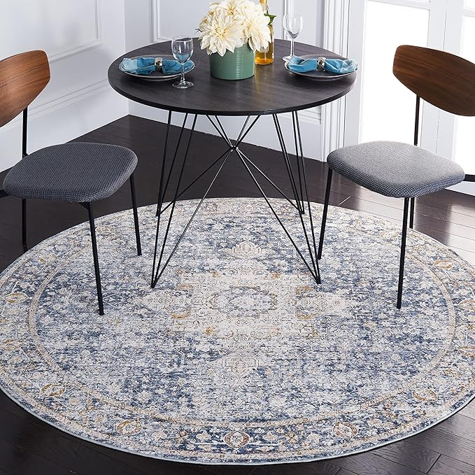 SAFAVIEH Moon Dust Collection 6' Round Ivory/Blue MND662A Vintage Oriental Distressed Area Rug | Amazon (US)
