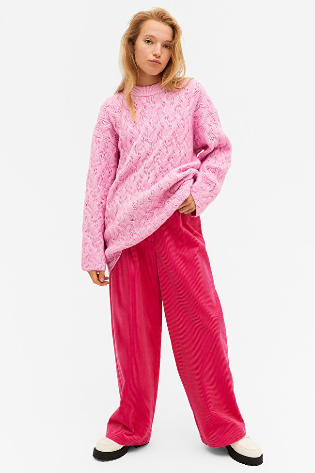 Pink oversized cable knit sweater | Monki